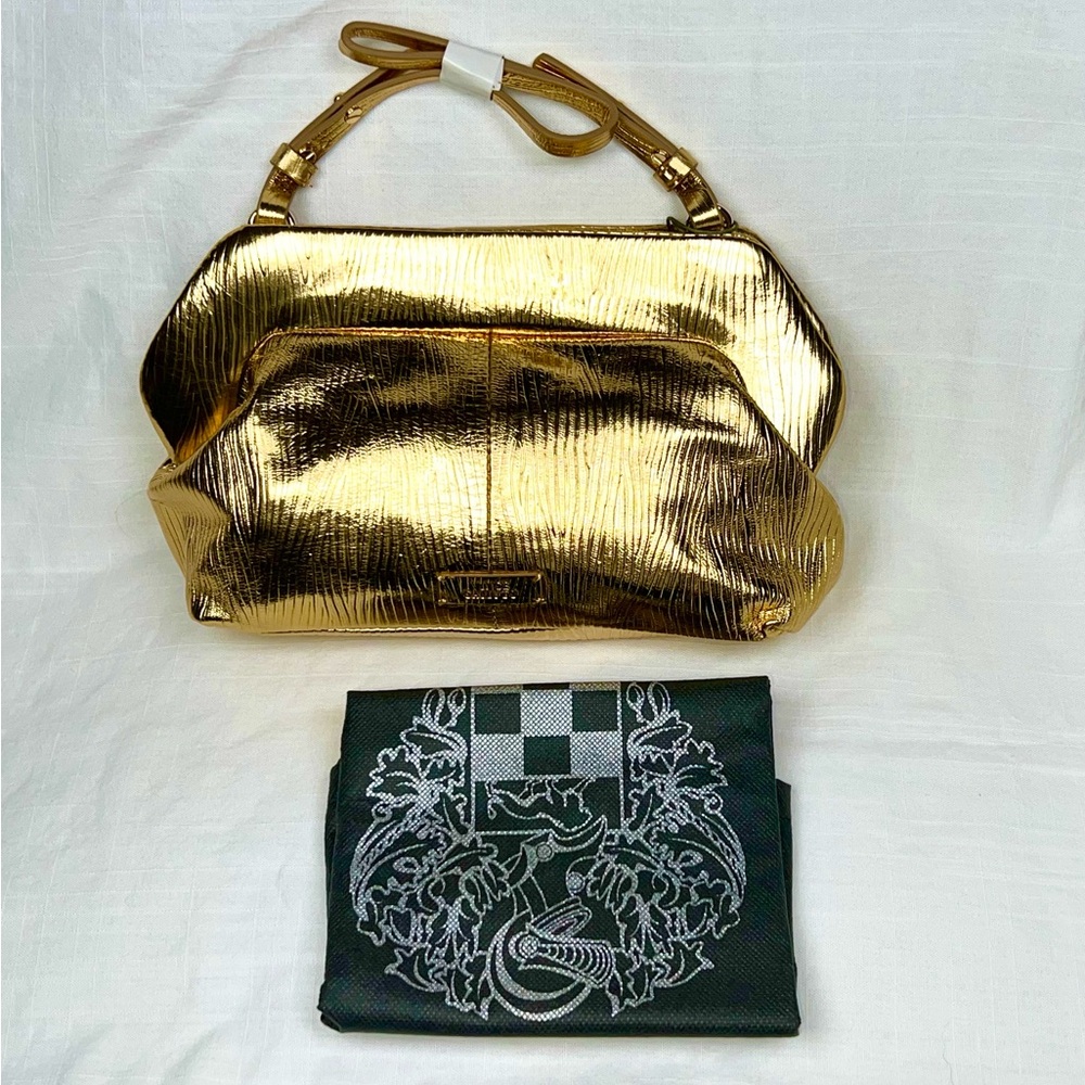 Vince Camuto Amari Leather Metallic Gold Clutch/Handbag